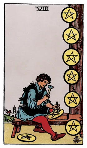 Eight of Pentacles Tarot card