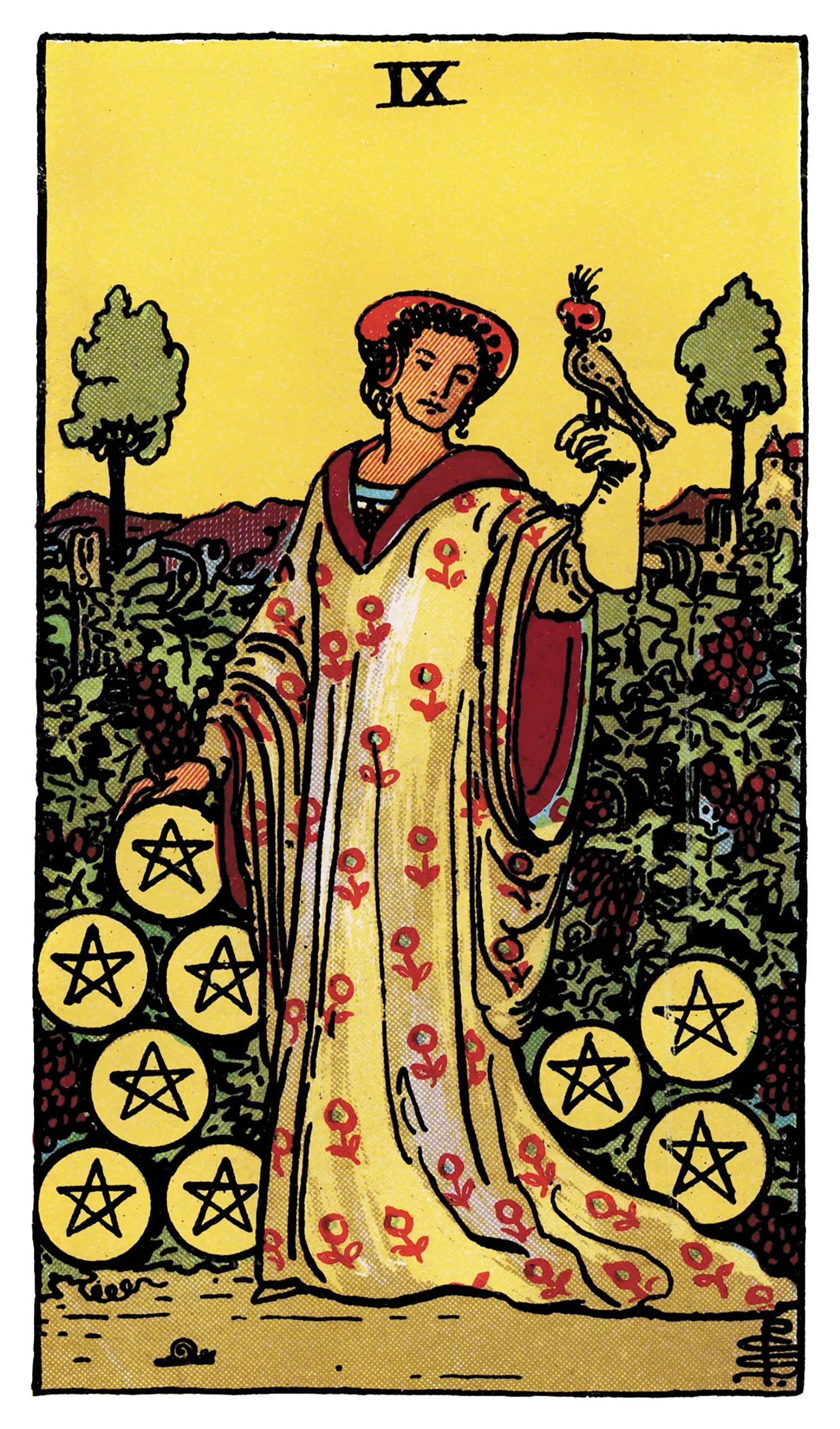 Nine of Pentacles Tarot card